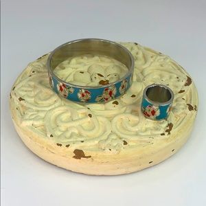 Beautiful Enamel Blue Floral Ring Bracelet-Set